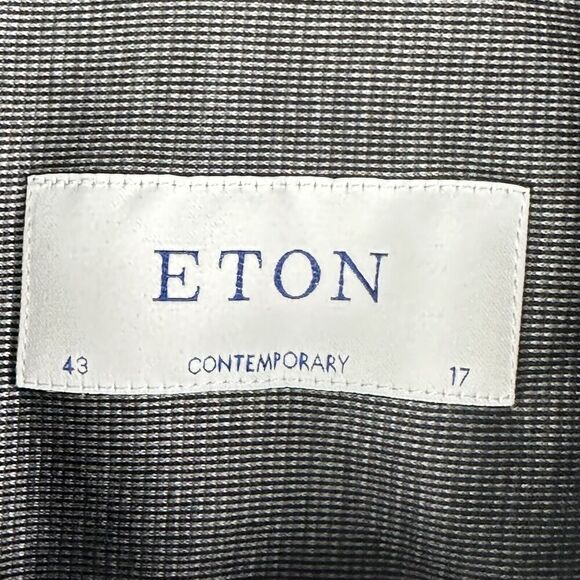 Eton Shirt Mens 17 Black Contemporary Fit Button Performance Stretch Long Sleeve - Picture 10 of 14